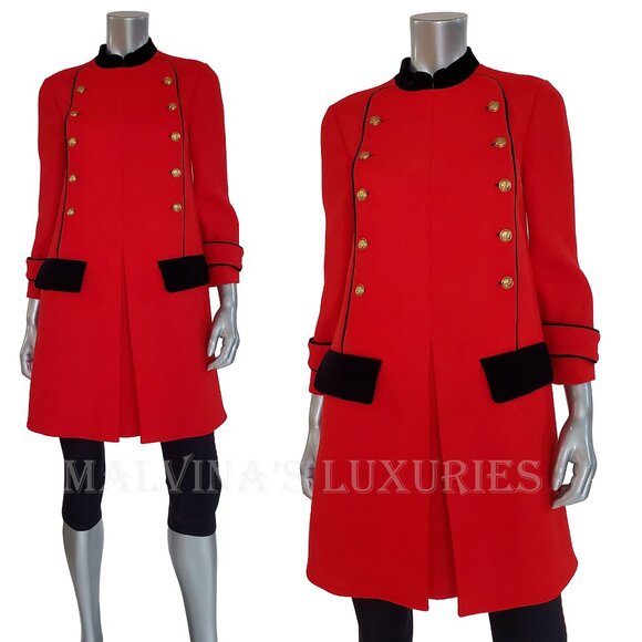 GUCCI DRESS VELVET TRIM RETRO RED TWEED WOOL BLEND sz IT 40 US 4 - Picture 7 of 13